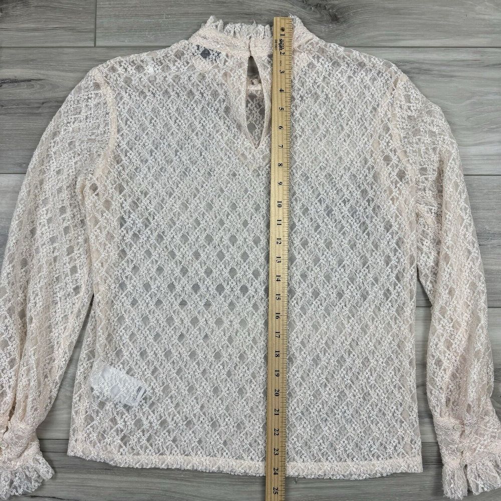 Sandro Paris Women's Cream Lace Eyelet Blouse Mock Neck Ruffle Sleeve Sz 1‎ US S - Picture 8 of 9